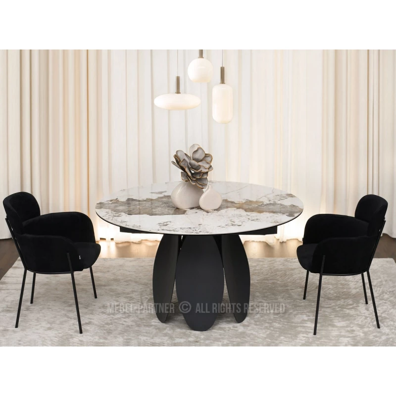 BAWER Designer-Esstisch – weißer Marmor / schwarz