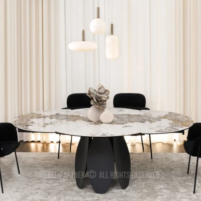 BAWER Designer-Esstisch – weißer Marmor / schwarz