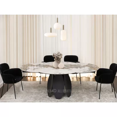 BAWER Designer-Esstisch – weißer Marmor / schwarz