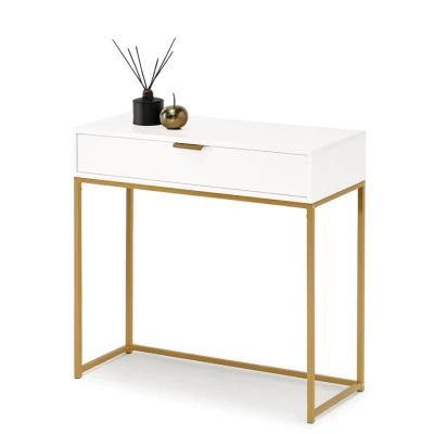 NIRAI Konsolentisch mit Schublade – Weiß/Gold