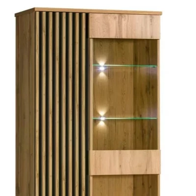 Hohe Vitrine CATAWBA – Wotan-Eiche / Schwarz