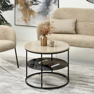 Runder Couchtisch ANDRIES - beige / schwarz