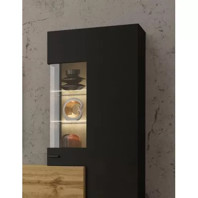 Wohnwand NIKOL – schwarzer Onyx / Wotan-Eiche