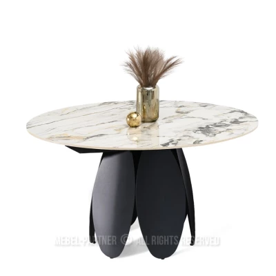 BAWER Designer-Esstisch – grauer Marmor / schwarz