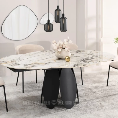 BAWER Designer-Esstisch – grauer Marmor / schwarz