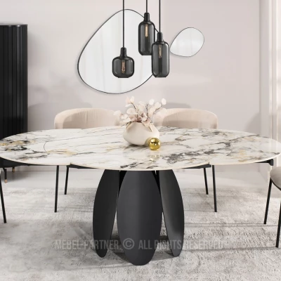 BAWER Designer-Esstisch – grauer Marmor / schwarz