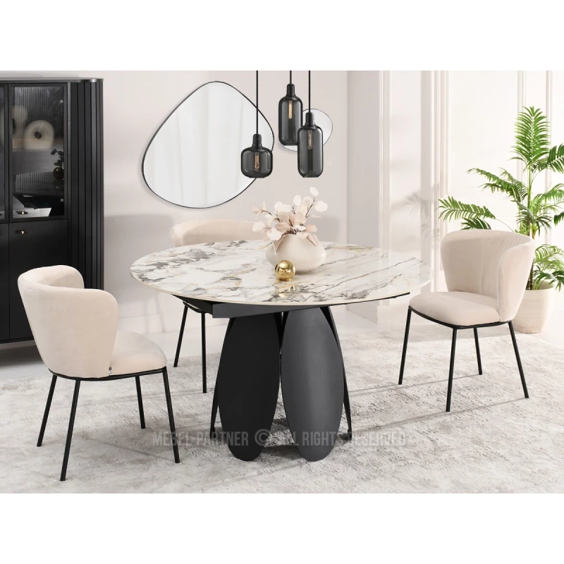 BAWER Designer-Esstisch – grauer Marmor / schwarz