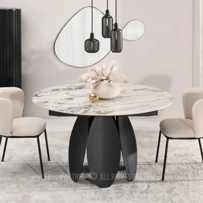 BAWER Designer-Esstisch – grauer Marmor / schwarz