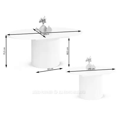 Ausziehbarer Designertisch 140(180)x120 LARSON - grauer Marmor / grau