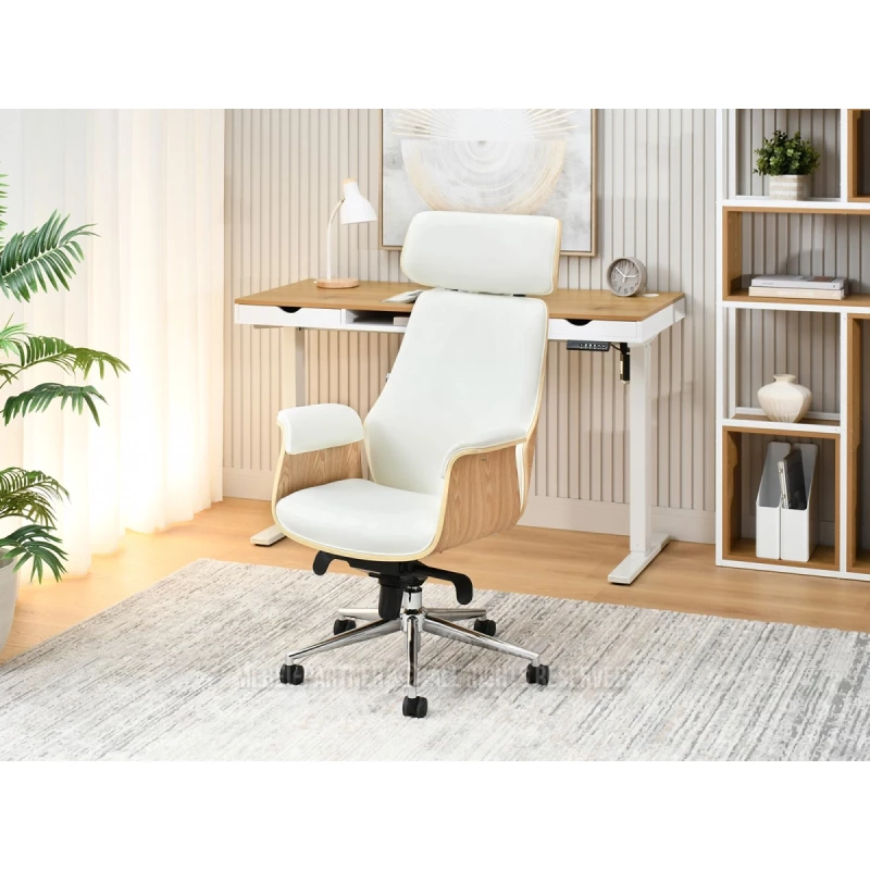 Bürostuhl BLANDINA – Creme/Eiche/Chrom