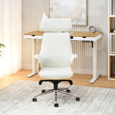 Bürostuhl BLANDINA – Creme/Eiche/Chrom