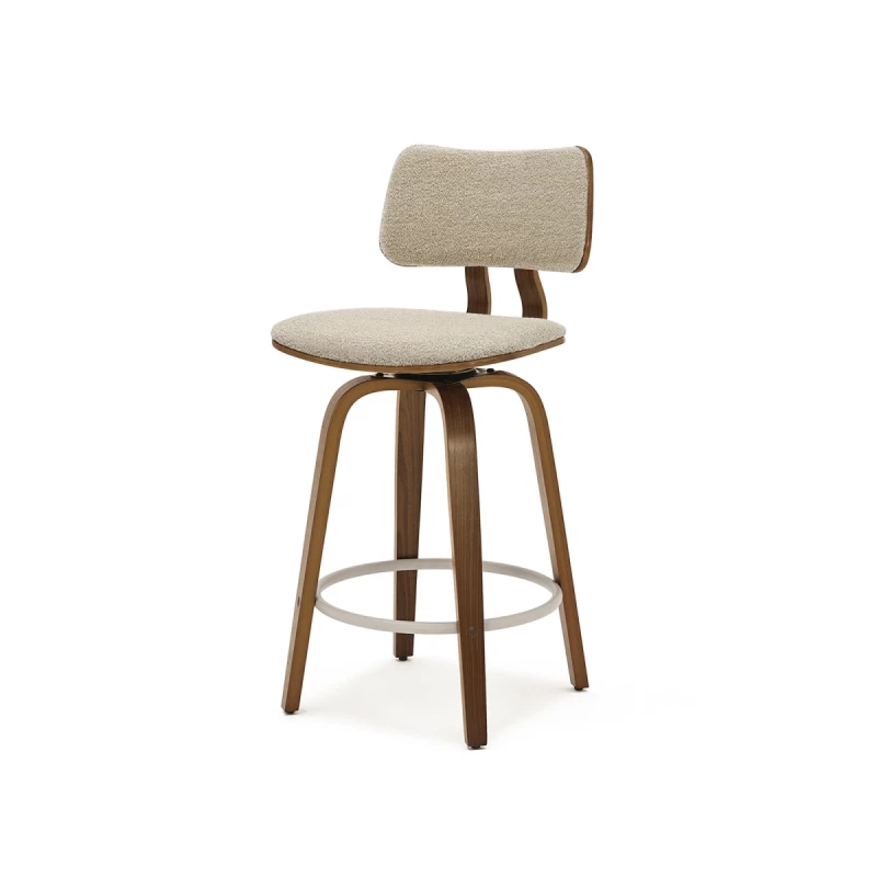 Drehbarer Barhocker IBELINA – Walnuss/Beige