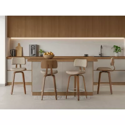 Drehbarer Barhocker IBELINA – Walnuss/Beige