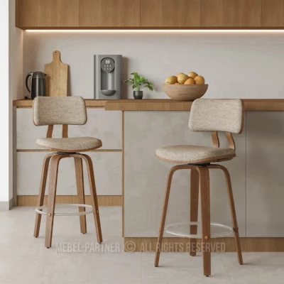Drehbarer Barhocker IBELINA – Walnuss/Beige