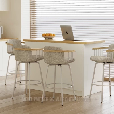 Eleganter Barhocker SIDRA – Dunkelbeige/Eiche