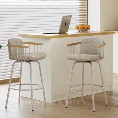 Eleganter Barhocker SIDRA – Dunkelbeige/Eiche