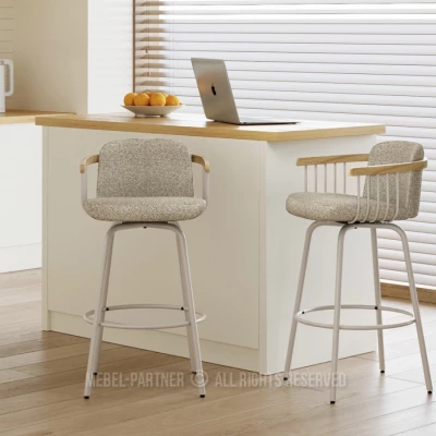 Eleganter Barhocker SIDRA – Dunkelbeige/Eiche