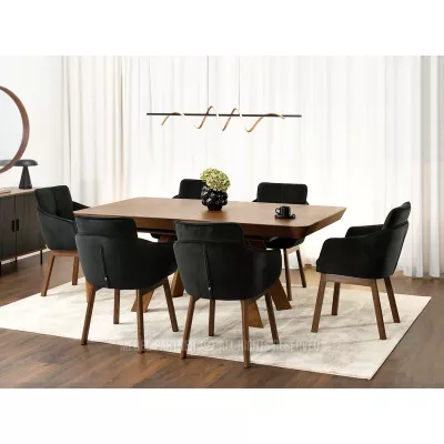 Eleganter Esszimmerstuhl VIVIENNE – Schwarz/Walnuss