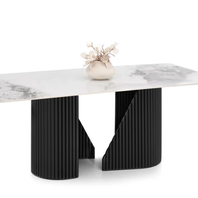 Designer-Esstisch FARID – weißer Marmor / schwarz