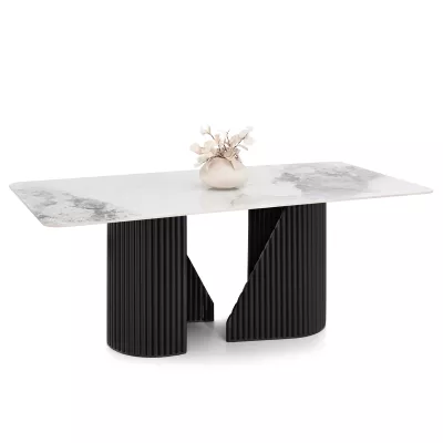 Designer-Esstisch FARID – weißer Marmor / schwarz