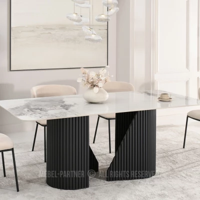 Designer-Esstisch FARID – weißer Marmor / schwarz