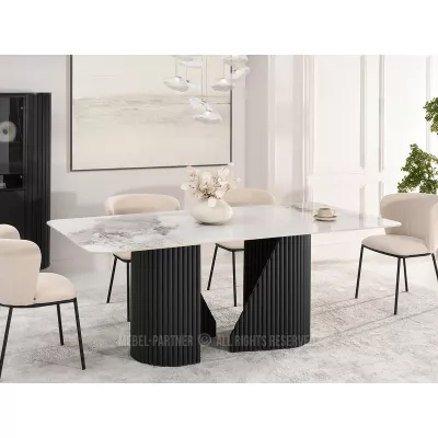 Designer-Esstisch FARID – weißer Marmor / schwarz
