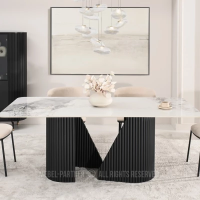 Designer-Esstisch FARID – weißer Marmor / schwarz