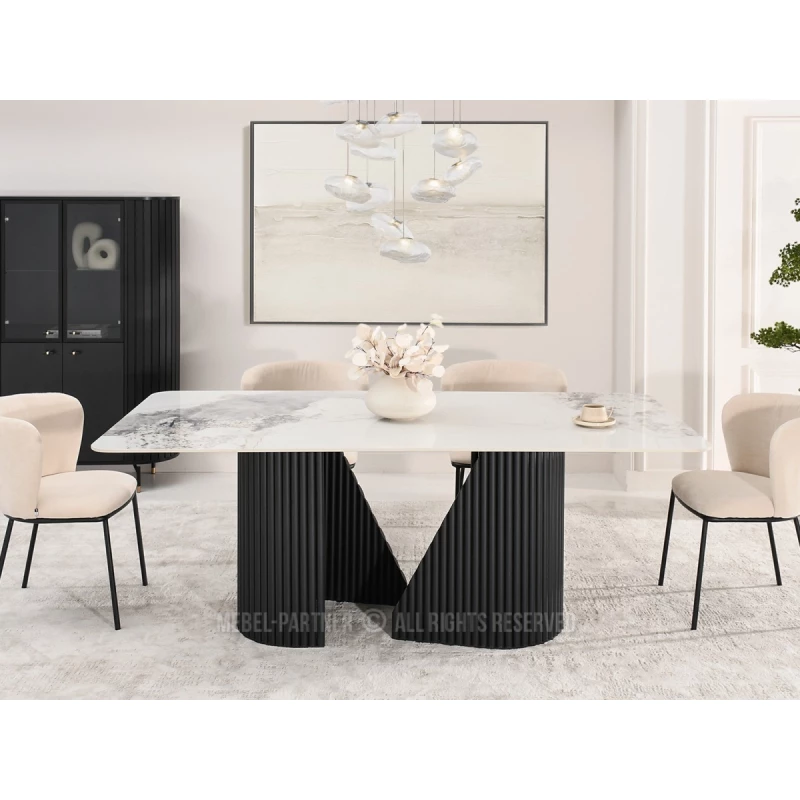 Designer-Esstisch FARID – weißer Marmor / schwarz