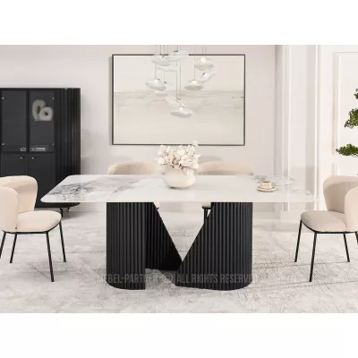 Designer-Esstisch FARID – weißer Marmor / schwarz