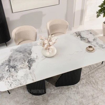 Designer-Esstisch FARID – weißer Marmor / schwarz