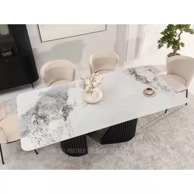 Designer-Esstisch FARID – weißer Marmor / schwarz
