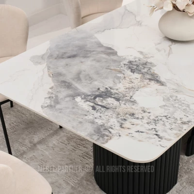 Designer-Esstisch FARID – weißer Marmor / schwarz
