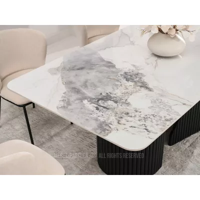 Designer-Esstisch FARID – weißer Marmor / schwarz