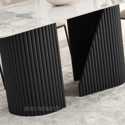 Designer-Esstisch FARID – weißer Marmor / schwarz
