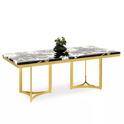 Stilvoller Esstisch FARIS – schwarz-weißer Marmor / Gold