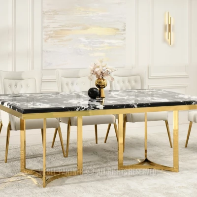 Stilvoller Esstisch FARIS – schwarz-weißer Marmor / Gold