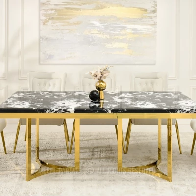 Stilvoller Esstisch FARIS – schwarz-weißer Marmor / Gold