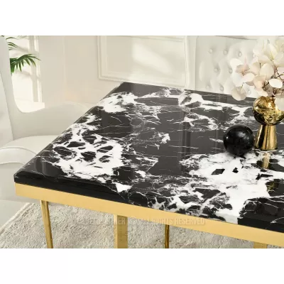 Stilvoller Esstisch FARIS – schwarz-weißer Marmor / Gold
