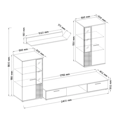 Wohnzimmermöbel mit Beleuchtung SANA – Lefkas-Eiche