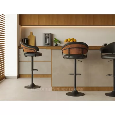 Verstellbarer Barhocker MIRTA – Graphit/Walnuss/Schwarz