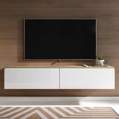 TV-Bank CERIEE 140 – Eiche Wotan / weiß glänzend