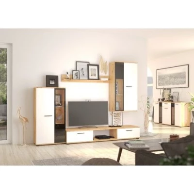 Wohnzimmermöbel SANA – Weiß / Artisan-Eiche