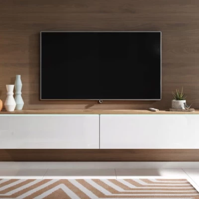 TV-Bank CERIEE 180 – Eiche Wotan / weiß glänzend