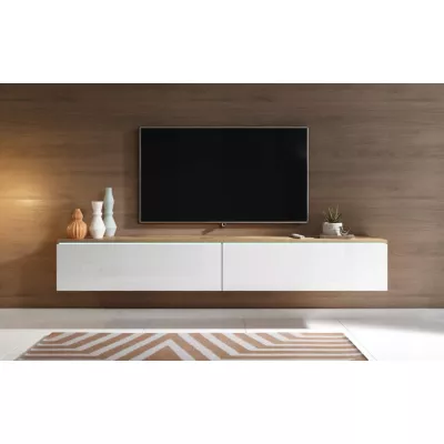 TV-Bank CERIEE 180 – Eiche Wotan / weiß glänzend