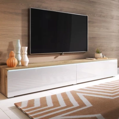 TV-Bank CERIEE 180 – Eiche Wotan / weiß glänzend