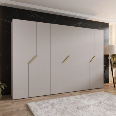 Breiter Kleiderschrank 300 cm ELIRA 1 - Kaschmir / goldene Griffe