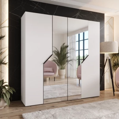 Spiegelschrank 200 cm ELIRA 2 - weiß / schwarze Griffe