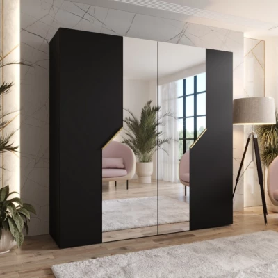 Spiegelschrank 200 cm ELIRA 2 - schwarz / goldene Griffe