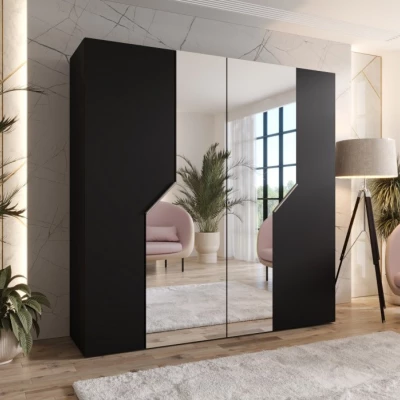 Spiegelschrank 200 cm ELIRA 2 - schwarz / Griffe aus Kaschmir
