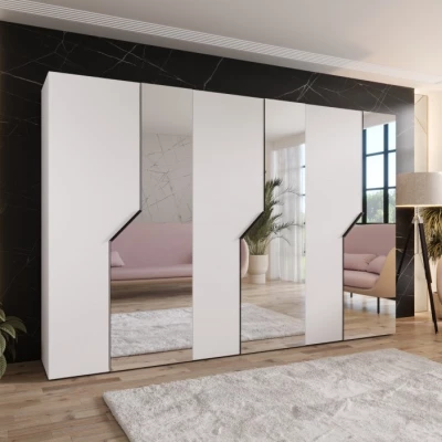Breiter Spiegelschrank 300 cm ELIRA 2 - weiß / schwarze Griffe